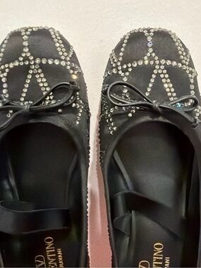 Valentino Black Crystal-Embellished Ballet Flats